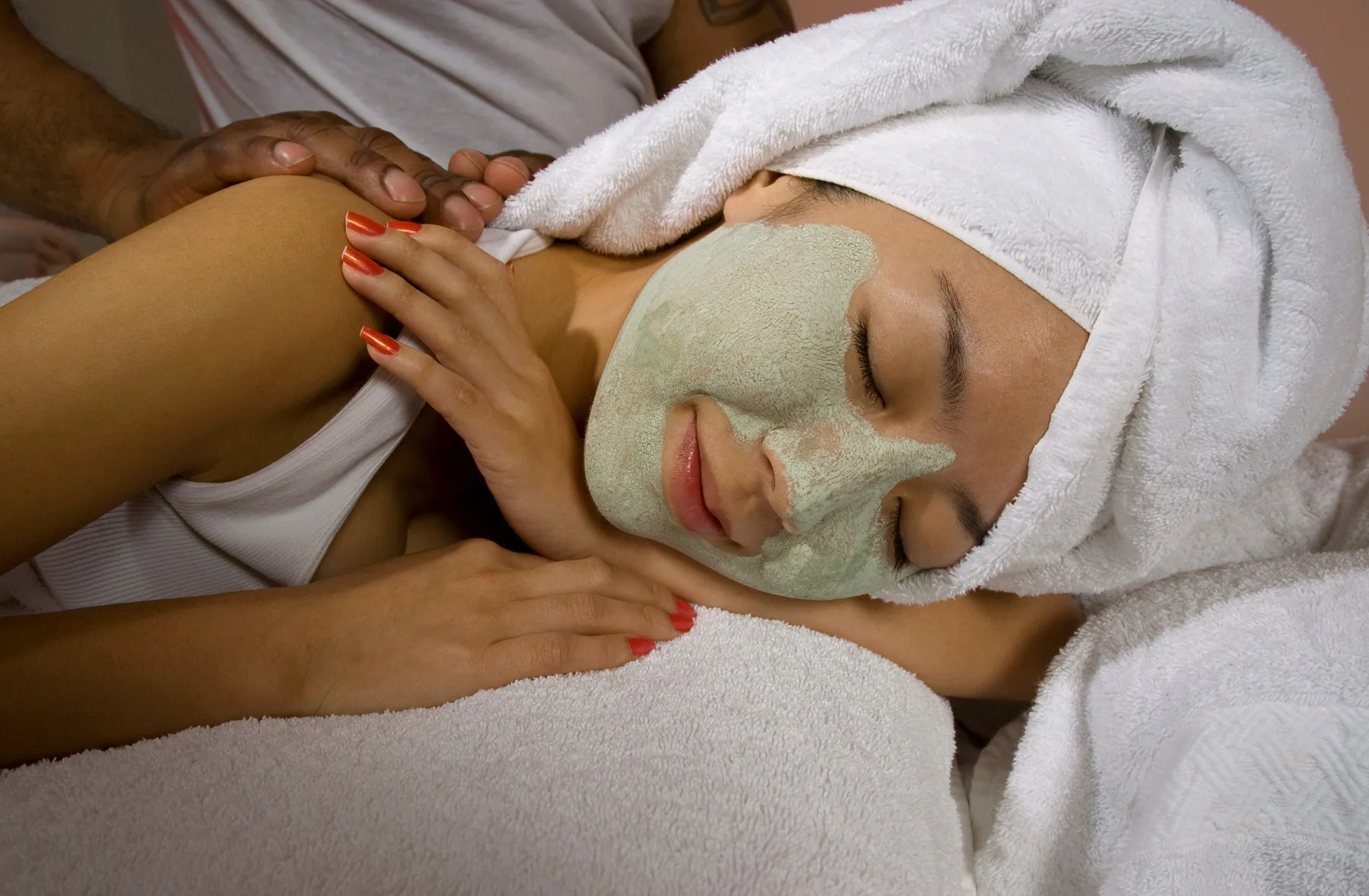 Relaxing spa facial treatment in a bright, comfortable setting